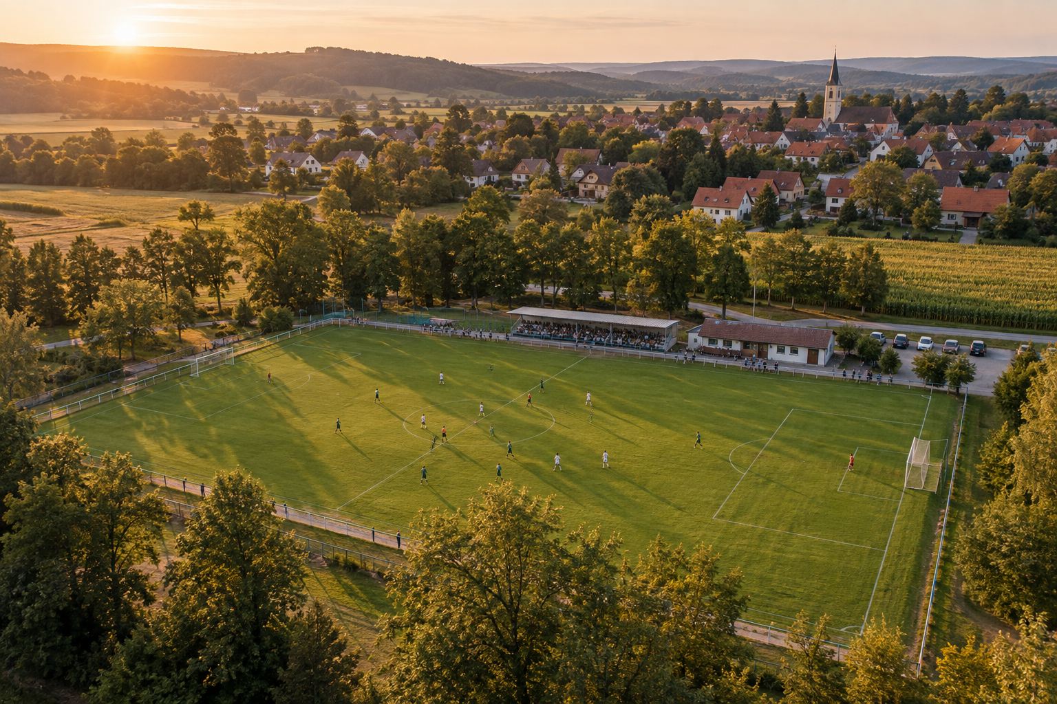 Amateurfußballplatz in einer ländlichen Umgebung